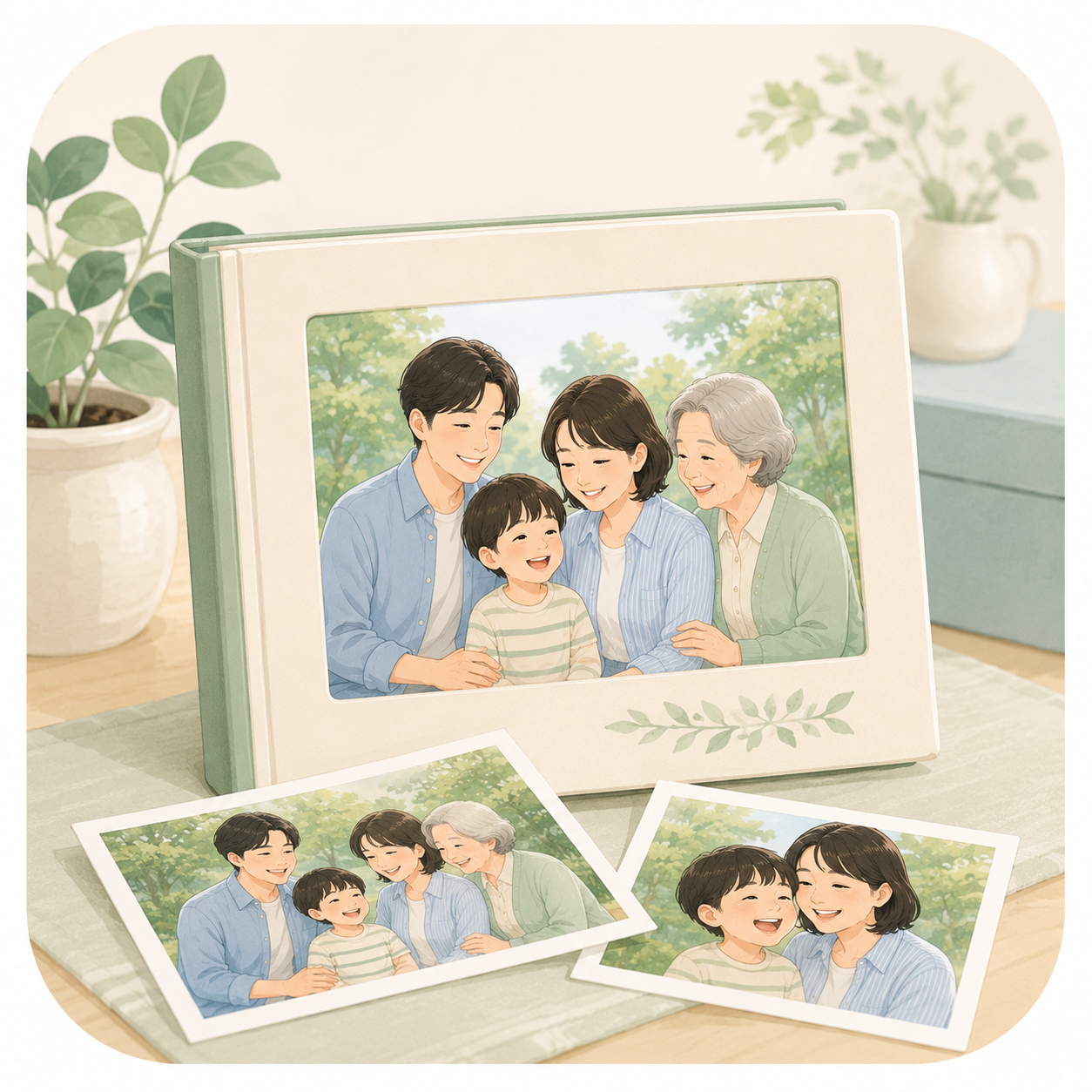 家族写真を残すイラスト